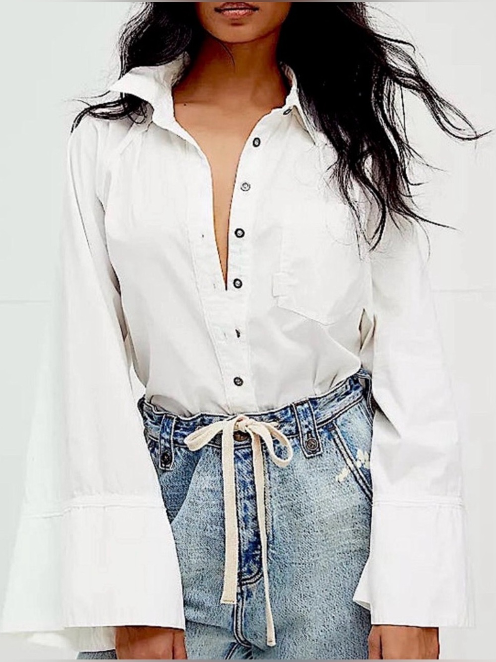 Free People We The Free Bell Sleeved Milano White Top, NEW